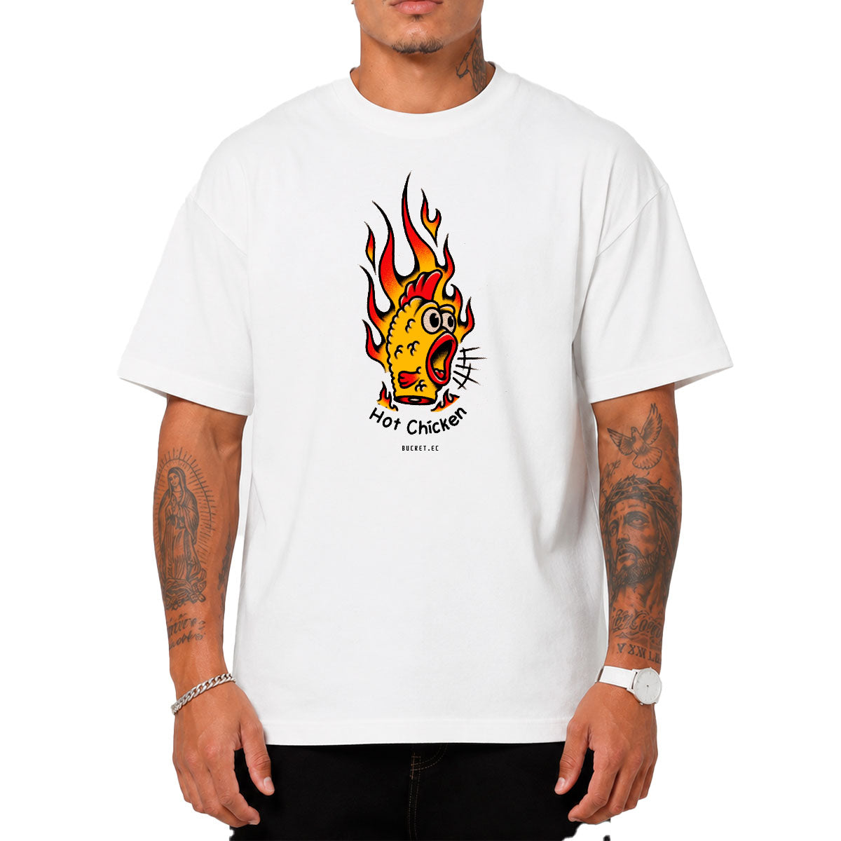 Pollo Caliente Arte Neon Camiseta Slim Fit