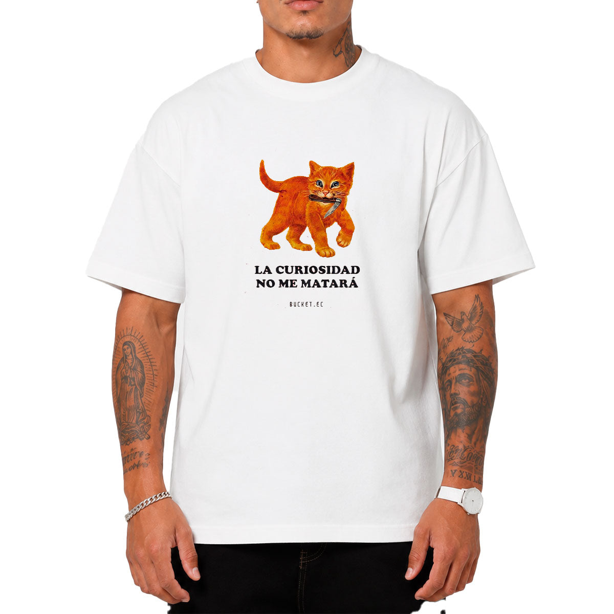 Gato Curioso Navaja Camiseta Slim Fit