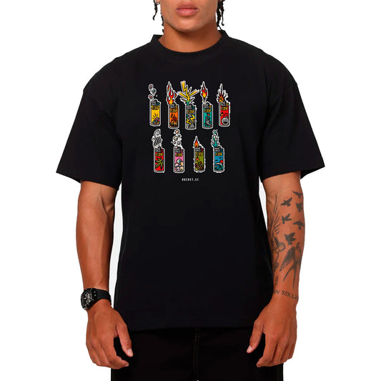 Fosforera Patron Fuego Arte Neon Camiseta Slim Fit