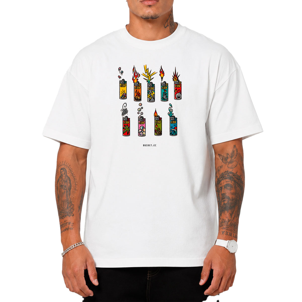 Fosforera Patron Fuego Arte Neon Camiseta Slim Fit