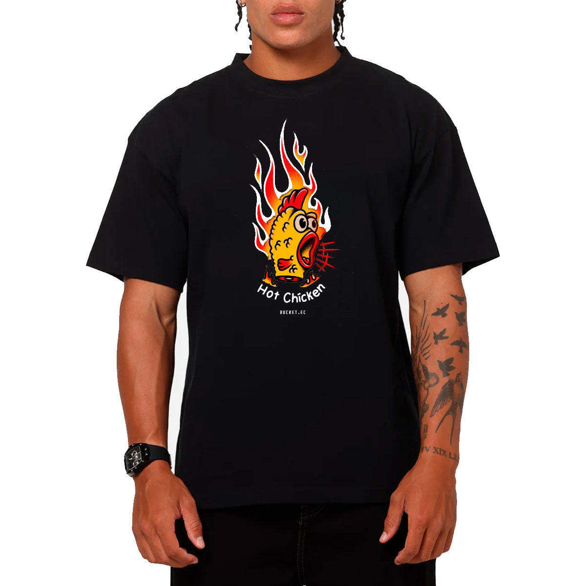 Pollo Caliente Arte Neon Camiseta Slim Fit